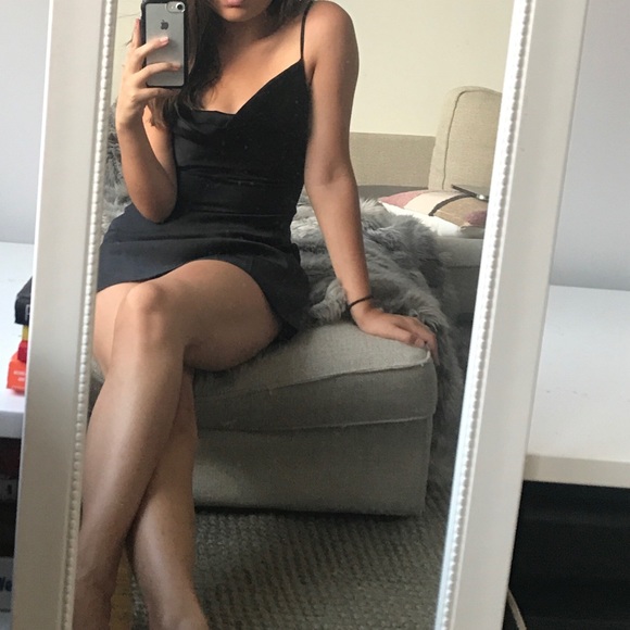 Urban Outfitters satin cowl neck dress in black - Picture 2 of 3